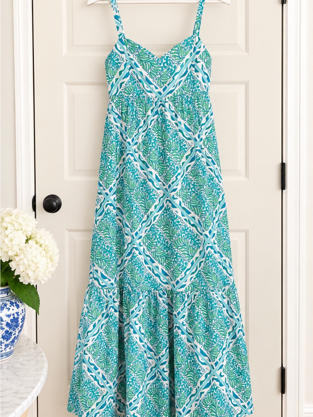 Lilly Pulitzer Teal & White Printed Maxi Sundress